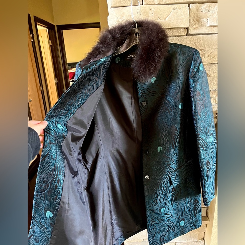 Dana Buchman black/teal peacock coat - Picture 4 of 5
